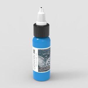 light blue cremation tattoo ink